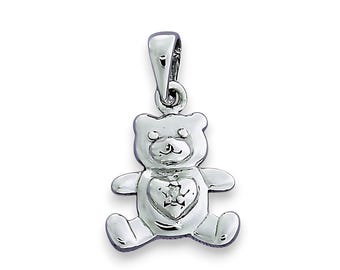 Pendentif coeur en argent sterling avec ours : breloque animal avec zircons cubiques