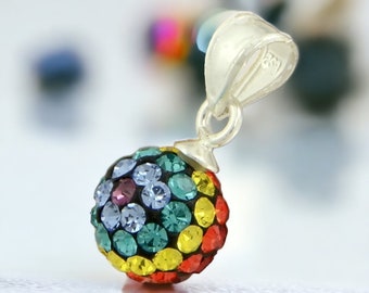 Charm de bola de plata de ley: colgante de cristal multicolor