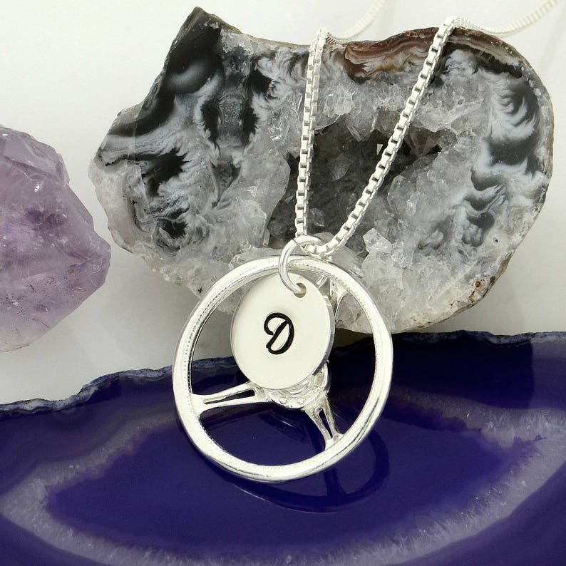 925 Sterling Silver Steering Wheel Pendant Initial Custom Etsy