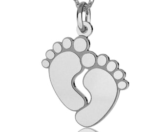 Pendentif pieds de bébé en argent sterling : collier empreintes de nouveau-né