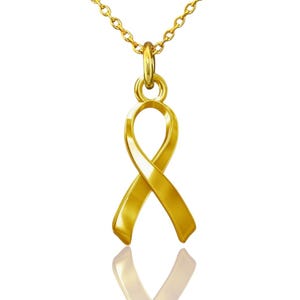 Gold Plated Sterling Silver Awareness Ribbon Pendant Necklace