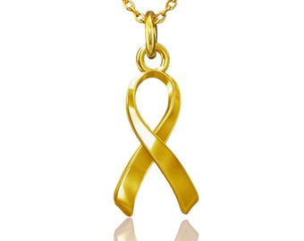 Gold Plated Sterling Silver Awareness Ribbon Pendant Necklace