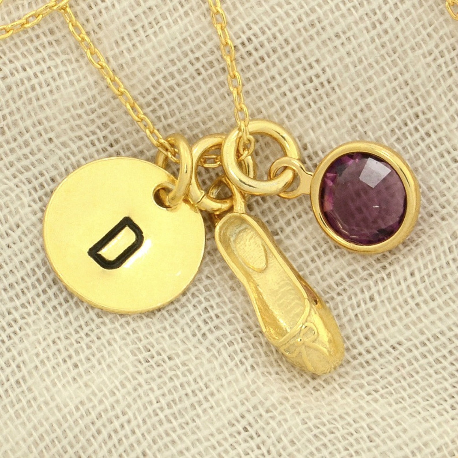 ballet slipper shoe gold sterling silver personalized pendant w swarovski birthstone crystal initial custom letter disc necklace
