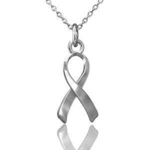 Sterling Silver Awareness Ribbon Pendant: Cancer Charm Necklace
