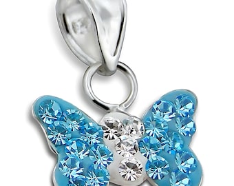 Pendentif papillon en argent sterling : accents de cristaux aquatiques, bijoux nature