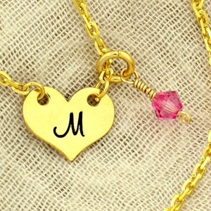 Corazón personalizado W Swarovski piedra de nacimiento cristal oro plata de ley estampado a mano letra inicial monograma amor colgante collar cadena