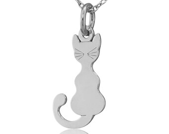Collier pendentif chat en argent sterling : breloque chaton délicat