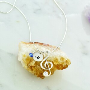 Personalized Treble Clef Cubic Zirconia Necklace Pendant Hand Stamped Letter Tag Sparkling Swarovski Crystal Birthstone Customizable Pendant