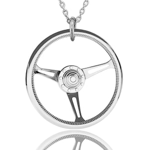 Solid 925 Sterling Silver Steering Wheel Pendant, Car Wheel Charm Necklace, Cable Chain and Gift Box, Women&#39;s Gift, Birthday Gift