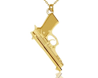 Pendentif pistolet plaqué or en argent sterling 925, breloque pistolet, collier d'arme, chaîne torsadée, coffret cadeau, cadeau d'anniversaire, cadeau homme