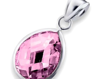 Pendentif goutte d'eau en argent sterling et zircone cubique rose