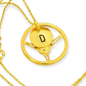 Steering Wheel Pendant Gold Filled 925 Sterling Silver Initial Custom Letter Personalized Car Auto Automobile Charm Necklace Chain