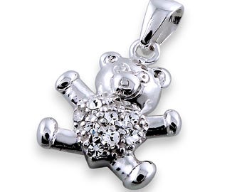 Pendentif ours en argent sterling 925 - Ventre en forme de coeur avec zircone cubique transparente - Cadeau de bijoux mignon et scintillant pour les femmes ou les amoureux des animaux