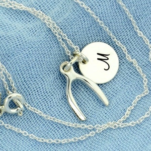 925 Sterling Silver Wishbone Pendant Initial Custom Letter Personalized Monogram Necklace Chain