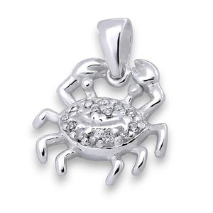 925 Sterling Silver Crab Pendant, Ocean Inspired Pendant Jewelry, Sparkling Clear Stones, Coastal, Summer, Zodiac Vibe, Ocean Lovers Gift
