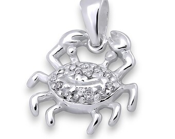 Pendentif crabe en argent sterling : bijoux océan zircons cubiques