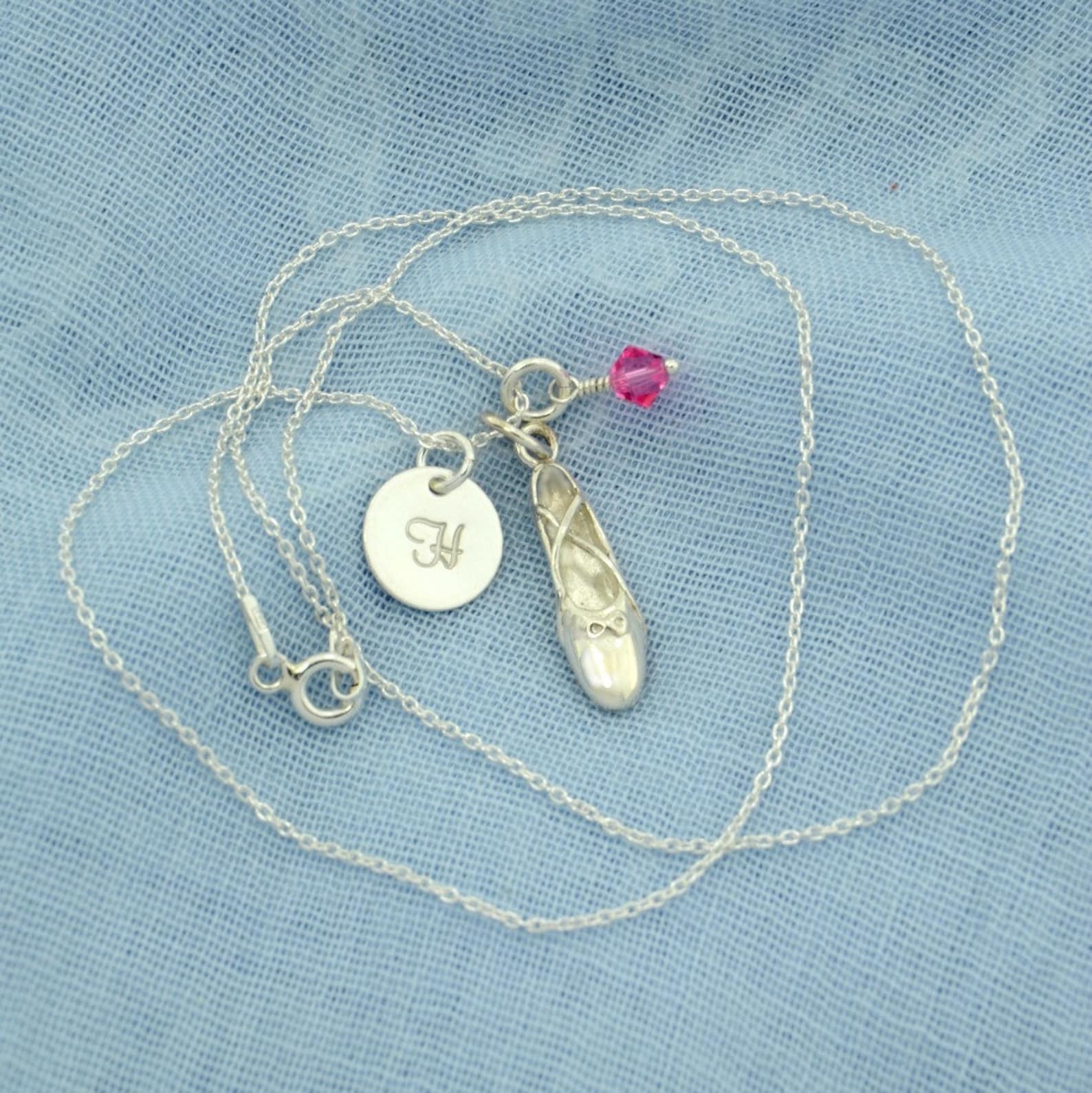 sterling silver ballet slipper shoe personalized pendant w swarovski birthstone crystal initial custom letter disc necklace chai sterling silver ballet slipper shoe personalized pendant w swarovski birthstone crystal initial custom letter disc necklace chai