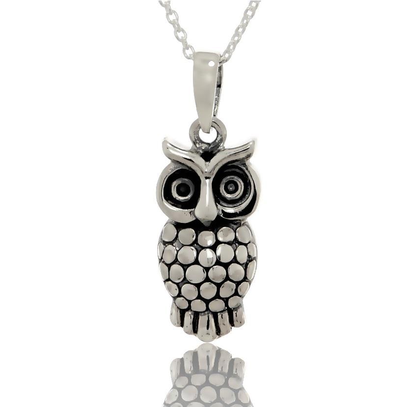 Sterling Silver Owl Pendant Necklace: Bird Charm Jewelry Gift