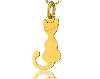 Pendentif chat en plaqué or : collier délicat en argent sterling à breloques chaton