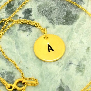 Personalized 24K Gold Sterling Silver Hand Stamped Disc Initial Letter Monogram Pendant Simple Charm Necklace Chain