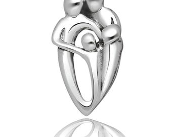 Sterling Silver Family of Four Pendant: Hugging Parents & Children Charm