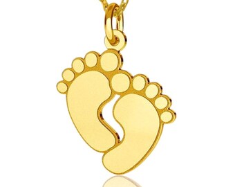 Pendentif pieds de bébé en plaqué or : collier empreintes de pas en argent sterling 925
