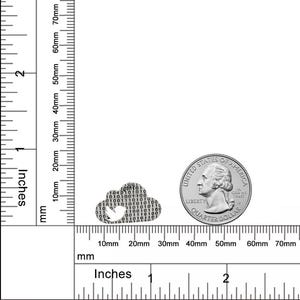 May include: A silver-coloured cloud-shaped charm with a binary code pattern. The charm is approximately 12.5 mm in diameter and is shown next to a US quarter for size comparison.