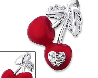 Pendentif cerise en argent sterling : bijoux en émail rouge et zircone cubique
