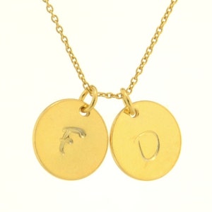 Initial Two Discs Necklace Gold Sterling Silver Custom Large Letter Personalized Monogram Pendant Chain