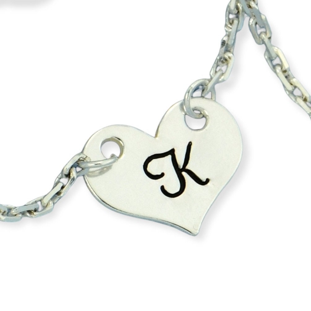 Personalized Heart 925 Sterling Silver Hand Stamped Initial - Etsy
