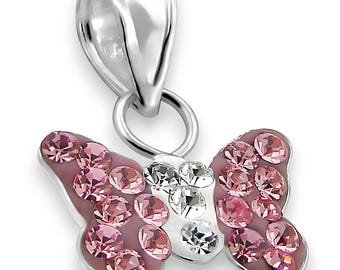 Pendentif papillon en argent sterling : accents de cristaux roses, bijoux élégants