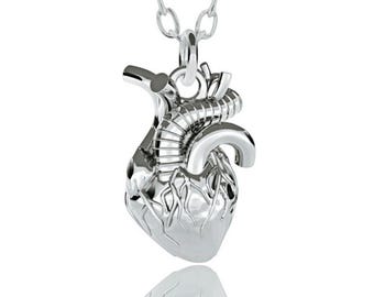 Colgante de corazón anatómico de plata de ley: Charm de corazón humano en 3D