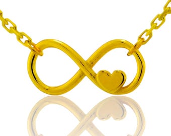 Collier à pendentif coeur infini en argent sterling plaqué or
