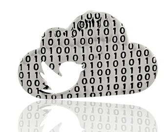 Sterling Silver Binary Bird Code Cloud Pendant: IT Programmer Gift