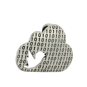 May include: A silver charm in the shape of a cloud with a bird cut out of the centre. The cloud is covered in a pattern of 1s and 0s.