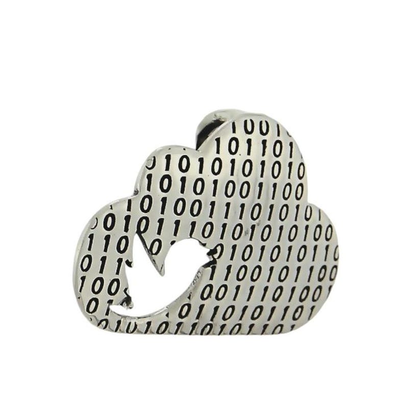 May include: A silver charm in the shape of a cloud with a bird cut out of the centre. The cloud is covered in a pattern of 1s and 0s.