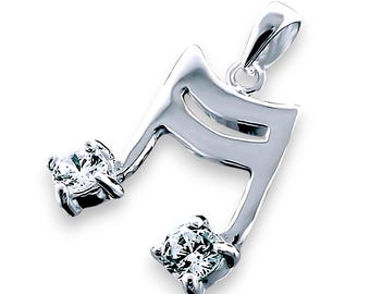 Pendentif double croche en argent sterling : bijoux musicaux en zircone cubique