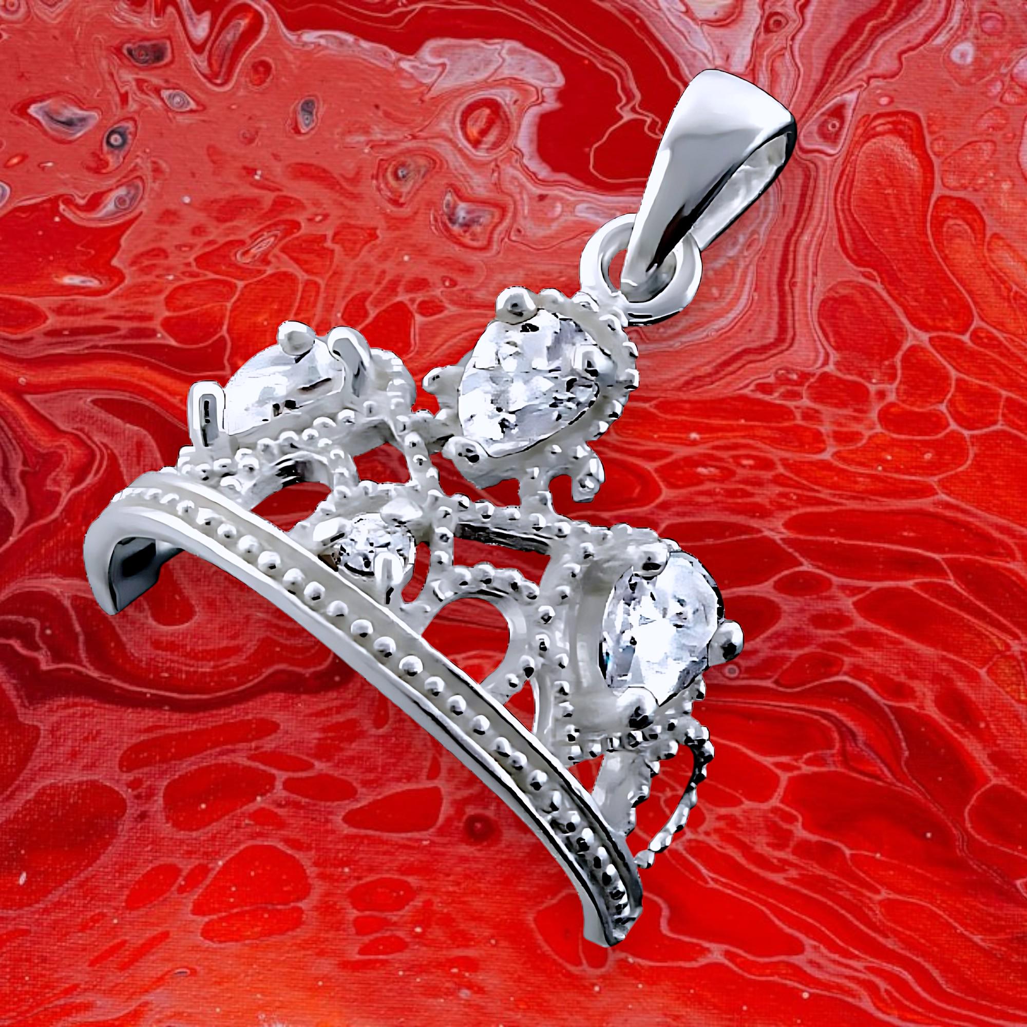 Ciondolo Corona In Argento 925 Con Zirconia Cubica Trasparente - Stile Europeo Per Bracciali Charm