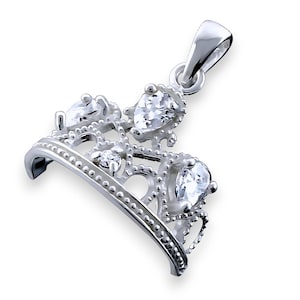 Sterling Silver Crown Necklace: Cubic Zirconia Tiara Pendant