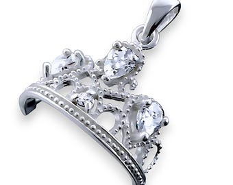 Collier couronne en argent sterling : pendentif diadème en zircone cubique