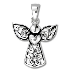Sterling Silver Fairy Angel Pendant: Guardian Charm with Heart