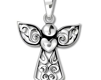 Pendentif ange féerique en argent sterling : breloque gardien avec coeur