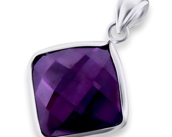 Pendentif améthyste en argent sterling : bijoux solitaire en forme de diamant