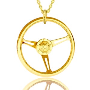 Steering Wheel Pendant Gold Plated 925 Sterling Silver, Car Wheel Charm Necklace, Cable Chain and Gift Box, Women&#39;s Gift, Birthday Gift