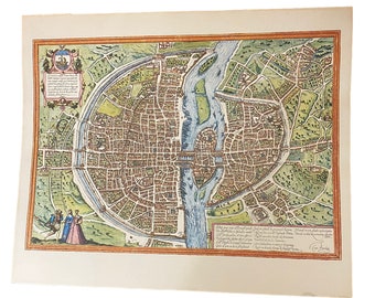 Vintage George Braun 1500’s Map of Paris Print