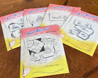 Lot of Aunt Martha's Hot Iron Transfers pattern sheets for embroidery and textile painting
