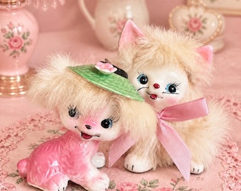 Vintage Kitsch Cat and Dog Figurines