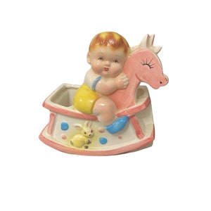 Vintage Baby on Rocking Horse Planter
