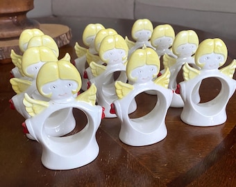 Lot of 12 1970’s Napking Rings, Angels