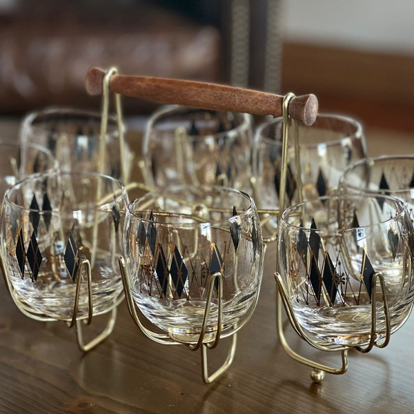 Federal Glass Company, Harlequin Roly Poly Caddy Set, Beverage Set